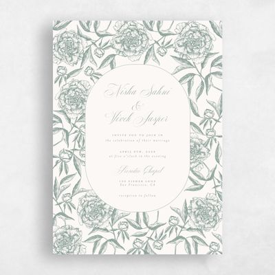 Rich Sage, Green Wedding Invitation - Pivoine Portrait