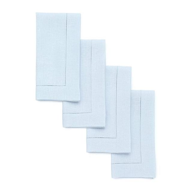 Solino Home 100% Pure Linen Hemstitch Dinner Napkins - 20 x 20 Inch, Light Blue Set of 4, European Flax, Natural Fabric Machine Washable Classic Hemstitch - Handcrafted with Mitered Corners