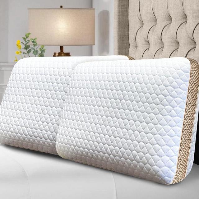 Sofslee Memory Foam Pillows Set of 2 Standard/Queen Size Medium Firm Pillows 2 Pack for Sleeping,Orthopedic Bed Pillows for All Sleepers,Ventilated Cooling Gel Foam with Washable Cover