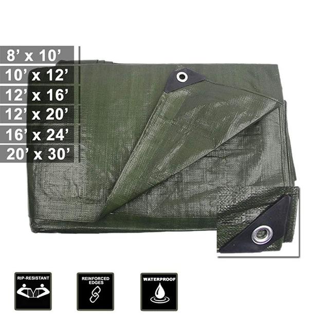 Hanjet Tarp Waterproof Lightweight 10' x 12' 9-mil Thick Reinforced Rain Tarps Covers Camping Tents Green