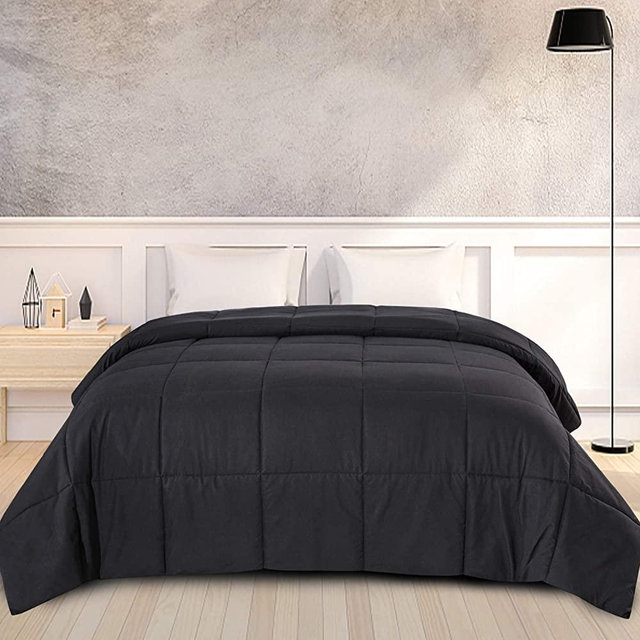 DOWNCOOL Down Alternative Quilted Comforter-Black Lightweight Duvet Insert or Stand-Alone Comforter with Corner Tabs, Queen 88x92 Inches