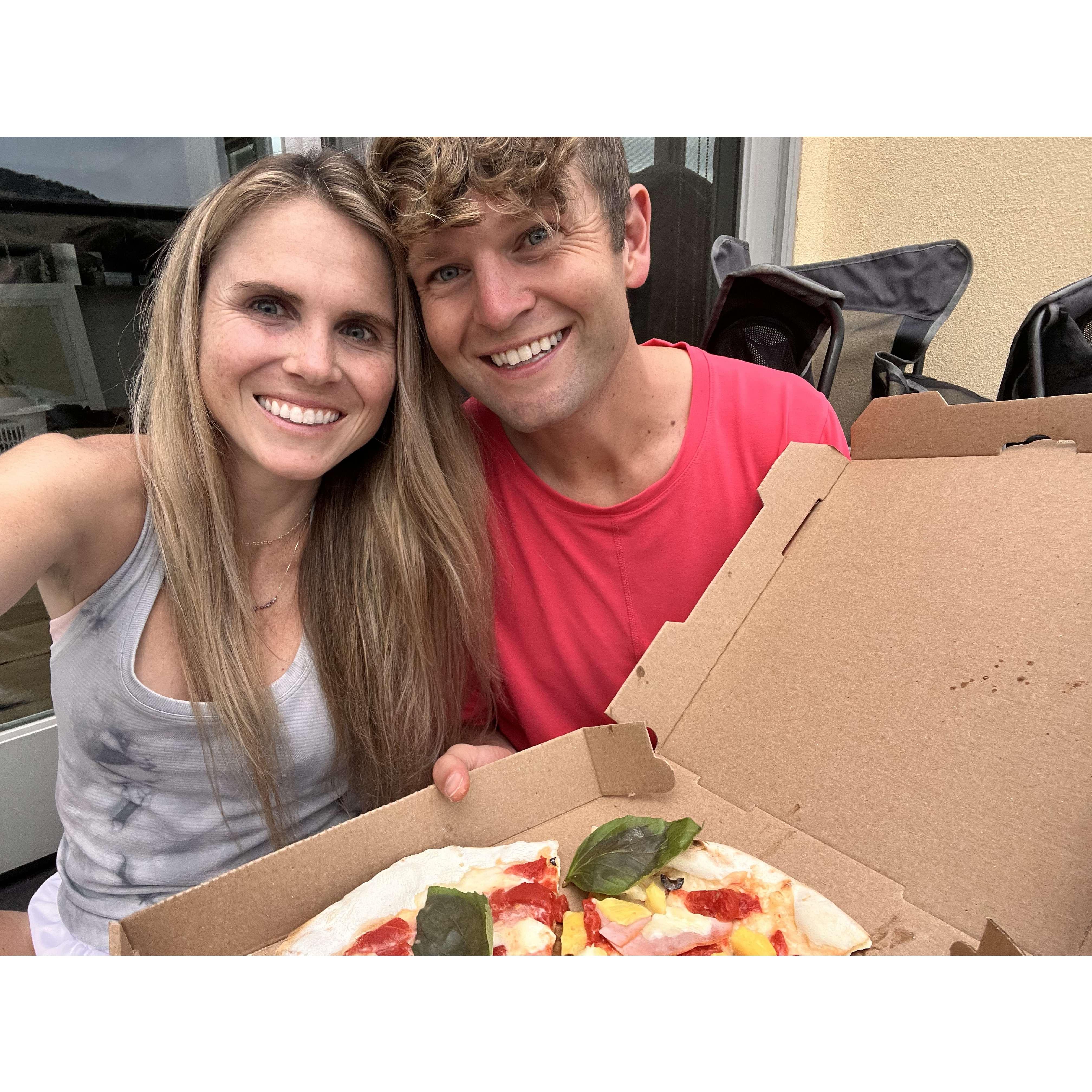 First meal in OUR new home bc the movies always say it has to be pizza