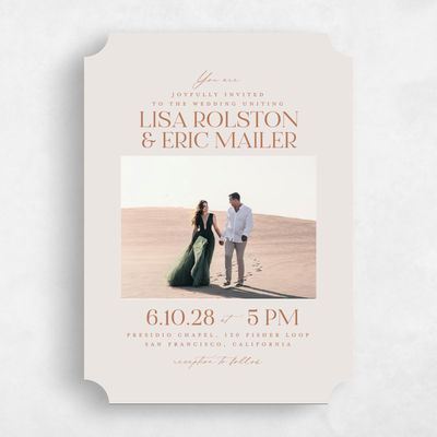 Beige Ticket Wedding Invitation - Menton Portrait