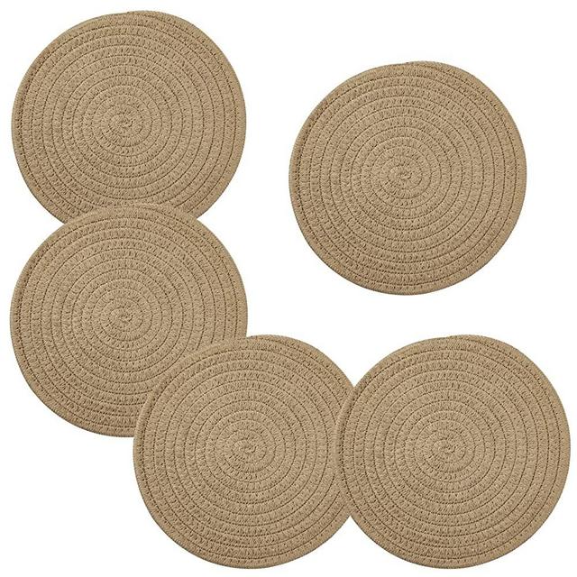 Trivets for Hot Pots and Pans 8 inches 5 Pcs, Trivet for Hot Dishes, Hot Pads for Kitchen Table, Large Coasters Cotton Mat to Protect Counter, Cooking Potholder Set (Khaki, 5)