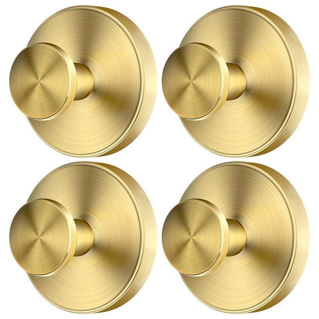 SOCORIA 2026 Upgraded Drill-Free Suction Cup Hooks, Stainless Steel Suction Cup Hooks for Shower, Mirror, Wall, Bathroom, Glass, Hanging Towels - 4 Pack, Gold