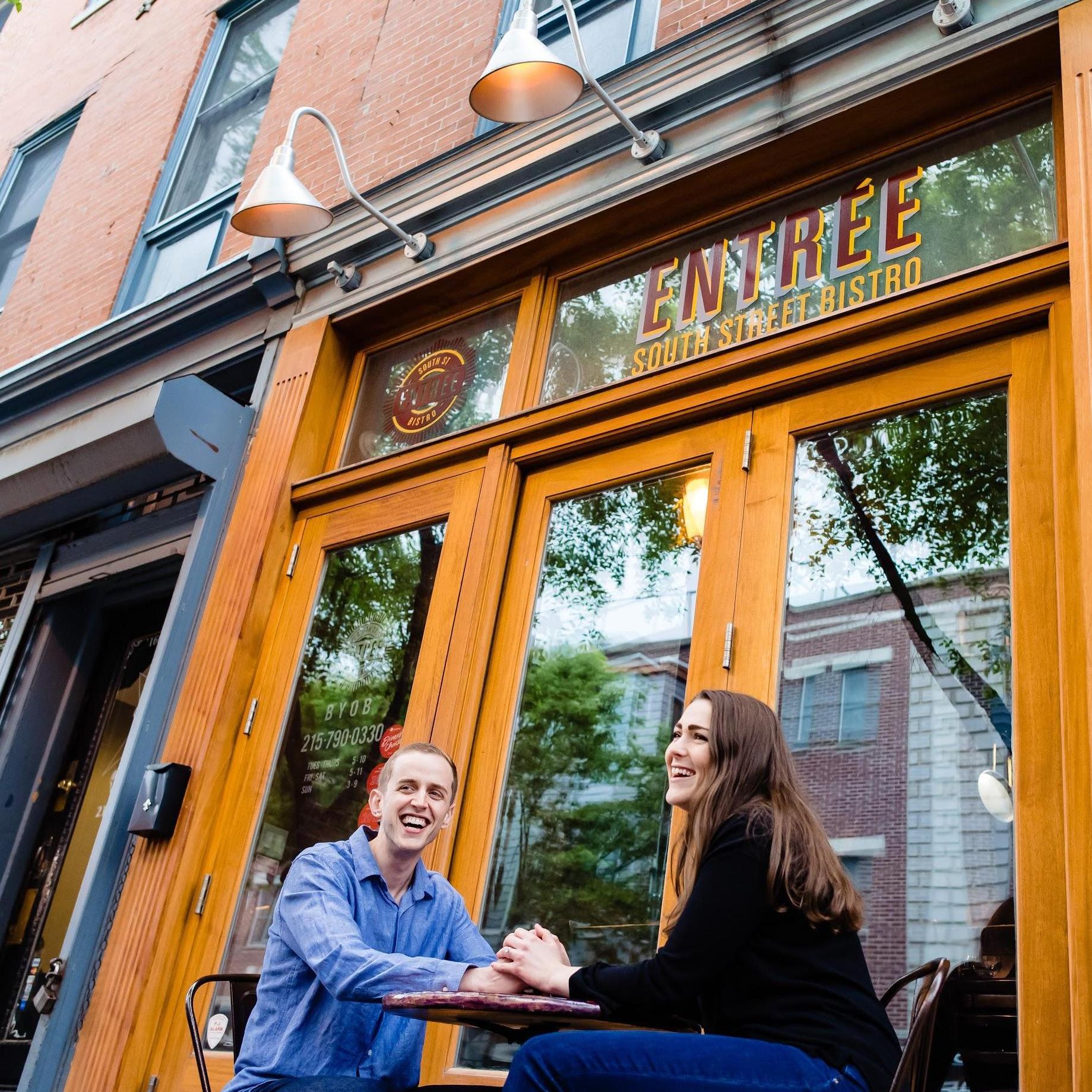 Our first date dinner spot captured in our engagement session with out wedding photographers, Deibert Photography