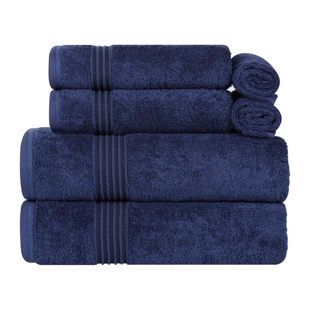 Premium Cotton Absorbent Luxury Weight 6 Piece Towel Set, Navy Blue - Blue Nile Mills