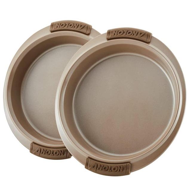 Anolon Advanced Nonstick Bakeware Round Layer Cake Pan Set with Silicone Grips, 2 Piece, Bronze