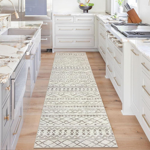 KUTA Moroccan Washable Kitchen Rugs 2x8 Non-Slip Vintage Beige Boho Rugs Hallway Runner Rug Ultra Soft Geometric Floor Carpet Runner for Bedroom Laundry Living Room