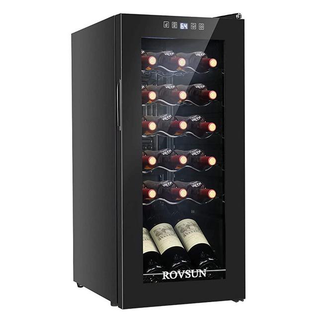 ROVSUN 18 Bottle Wine Cooler, Freestanding Compressor Wine Chiller w/Digital Temperature Control & Double-layer Glass Door for Red/White Wine, Champagne and More