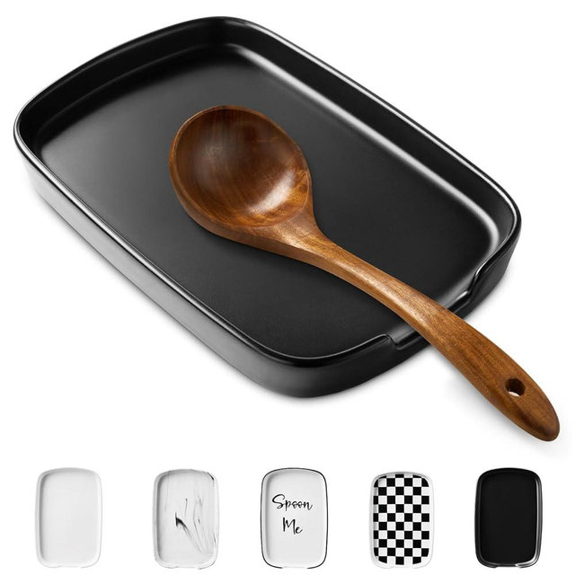 ABRUTY Spoon Rest for Stove Top, Ceramic Spoon Holder for Counter, Modern Farmhouse Decor Accessories for Spatula, Spoons or Tongs