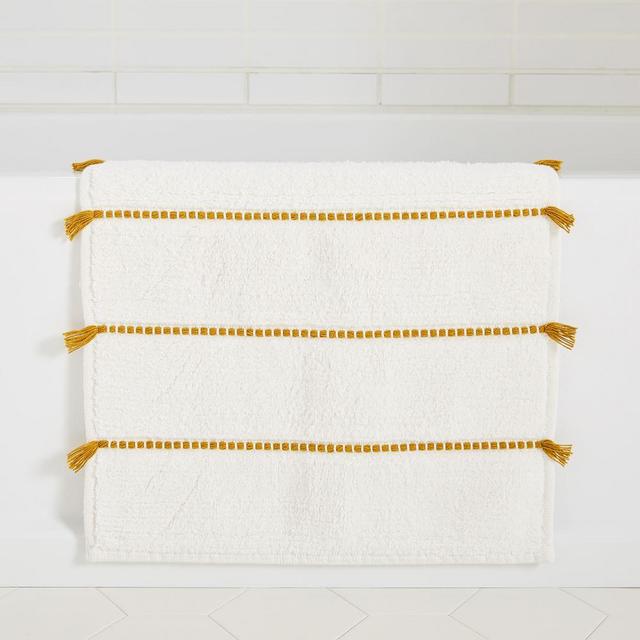 Organic Tassel Stripe Bath Mat, 20"x34", Dark Horseradish