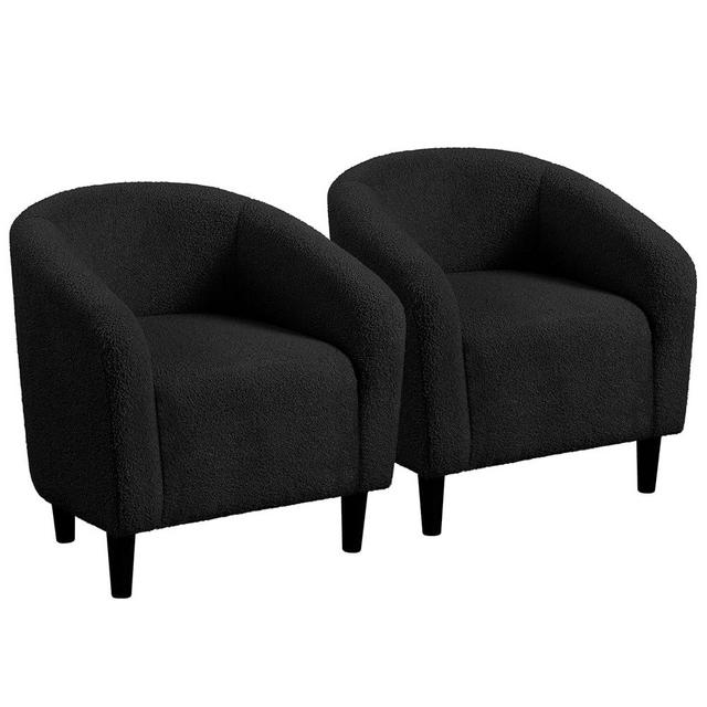 Yaheetech Armchair Set of 2, Boucle Fabric Club Chair, Furry Sherpa Elegant Siting Chair with Cozy Soft Padded for Living Room Bedroom Reception Room Office, Black