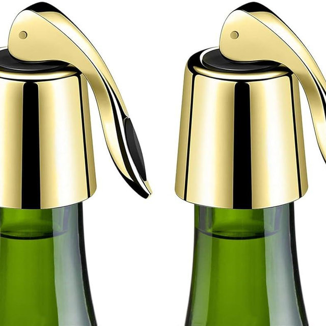 Pafusen Wine Stoppers Set of 2, Stainless Steel Wine Bottle Stopper with Silicone Seal, Reusable Wine Freshness Keep, Wine Saver Wine Bottle Sealer Stopper, Wine Accessories (Gold)