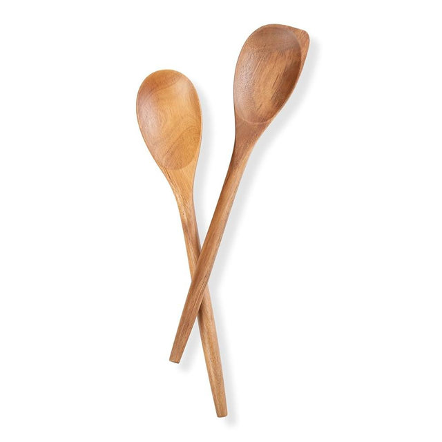 GinSent Wooden Spoons for Cooking,14 Inch Comfort Grip Wood Spoons,Wooden Kitchen Utensils for Stirring Scraping Flipping and Serving,Non-Stick Cookware Safe(Acacia,Corner Spoons Set)