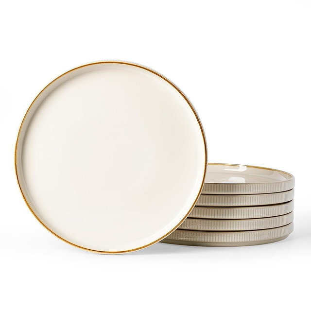famiware Star Dinner Plates for 6, 10 inches Plate Set, Scratch Resistant, Stoneware Dinnerware, Kitchen Modern Rustic Serving Dishes, Vanilla White