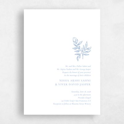 Blue Floral Wedding Invitation - Cardinell Stamp Letterpress