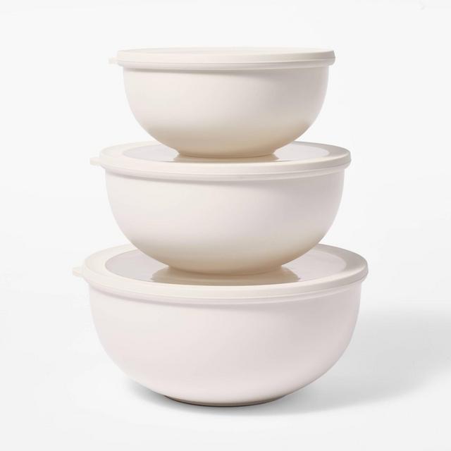 6pc Plastic Mixing Bowl Set with Lids Cream - Figmint™
