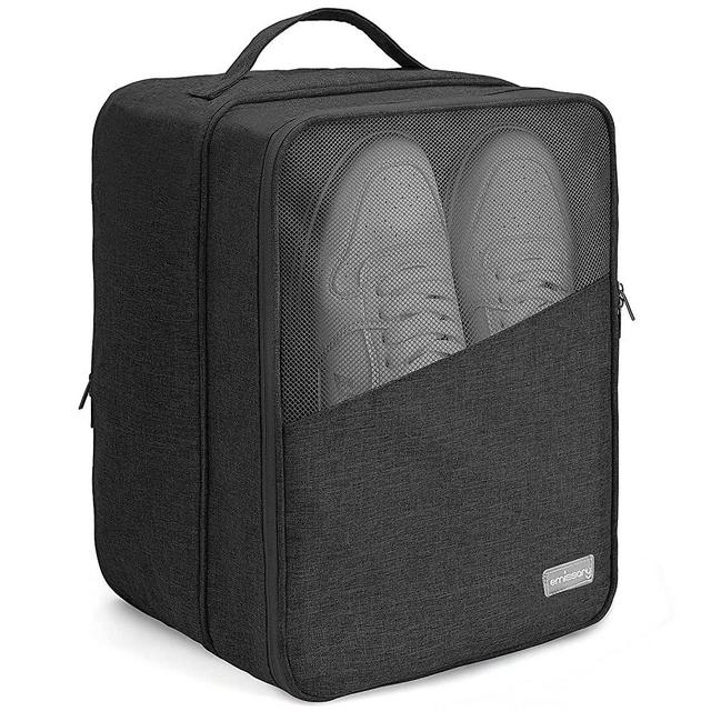 Emissary Shoe Bag Holds 3 Pair of Shoes for Travel, Large Waterproof Shoe Bags for Storage, Shoe Bags for Travel With Pocket, Travel Shoe Bags for Packing, Sneaker Travel Bag for Women Men(Black)