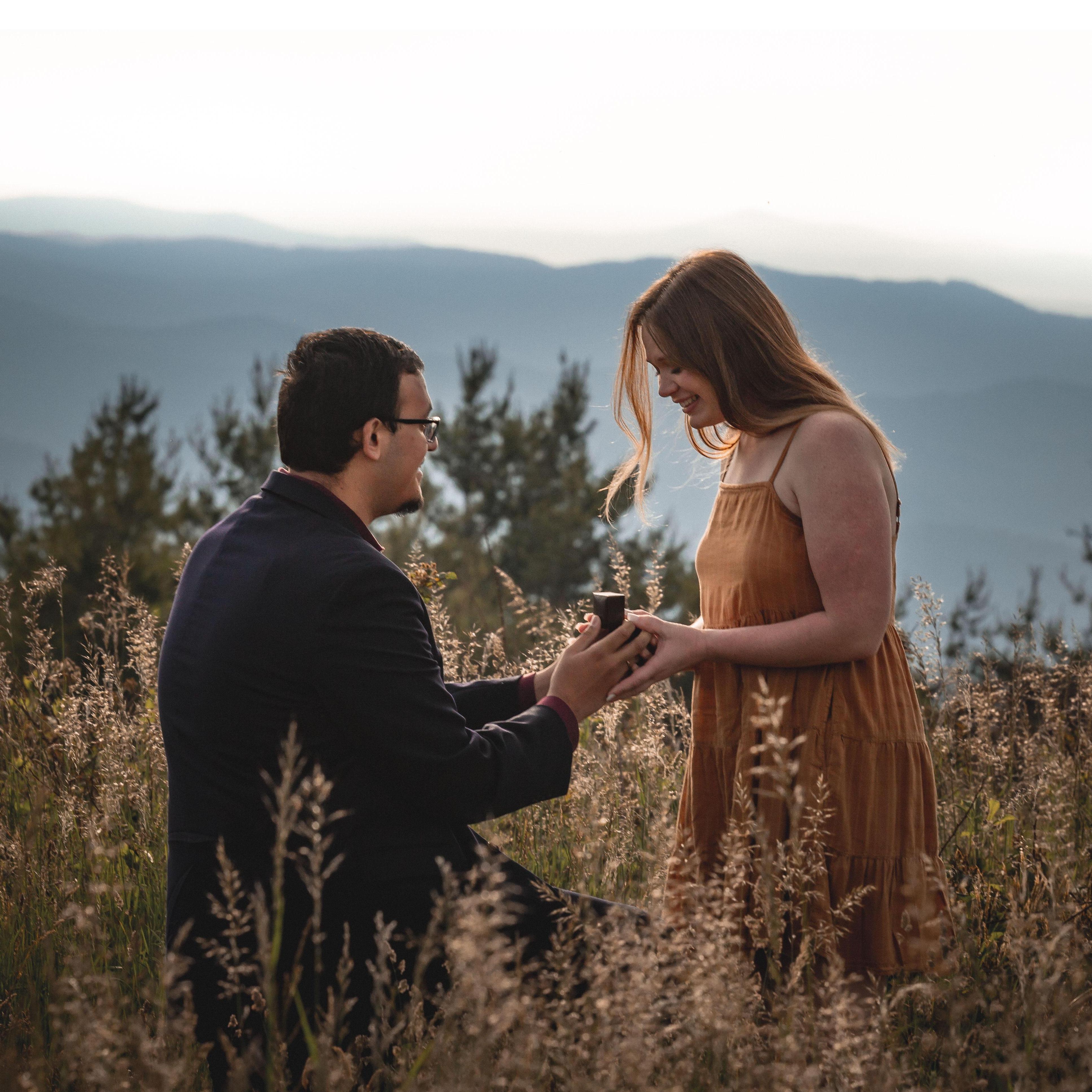 On a cool June morning, Derrick took Katherine took the top of a hill in Boone, NC