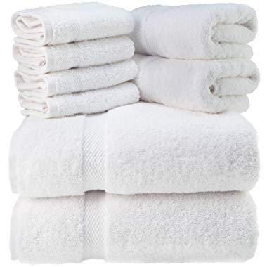 Luxury White Bath Towel Set - Combed Cotton Hotel Quality Absorbent 8 Piece Towels | 2 Bath Towels | 2 Hand Towels | 4 Washcloths [Worth $72.95] 8Pc | White