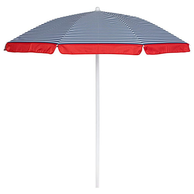 5.5 Ft. Portable Beach Umbrella, (Blue Pinstripe Pattern)