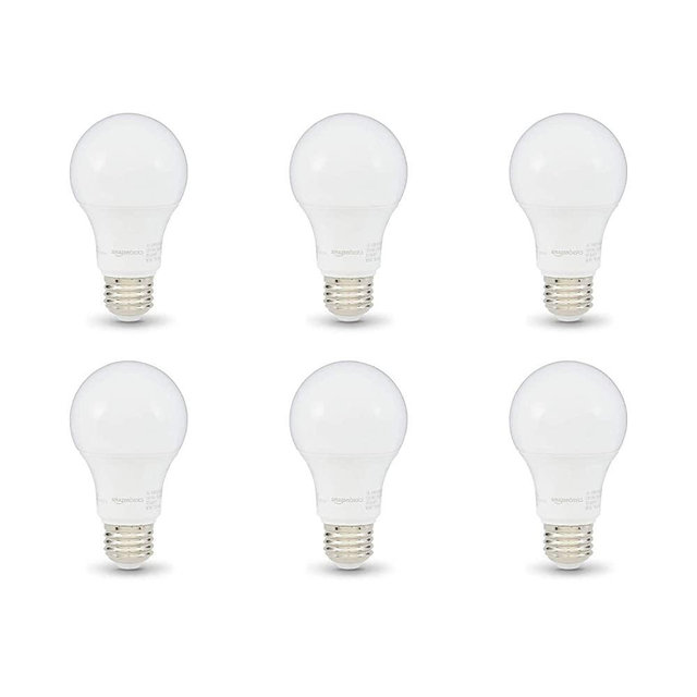 Amazon Basics 60W Equivalent, Daylight, Dimmable, 10,000 Hour Lifetime, A19 LED Light Bulb | 6-Pack