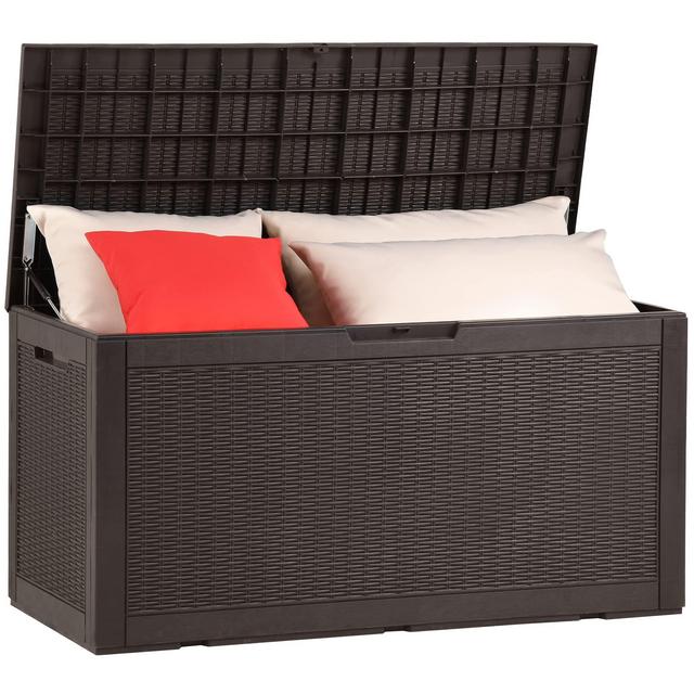 YITAHOME 100 Gallon Large Resin Deck Box Outdoor Storage Boxes for Patio Furniture, Outdoor Cushions, Garden Tools and Pool Supplies-Waterproof,Lockable (Dark Brown)