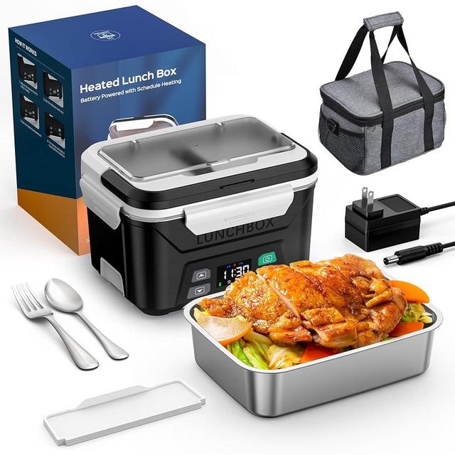 EAST OAK Cordless Electric Lunch Box for Adults, Heated Lunch Box Battery Powered with Automatic Heating, 5.5 Cups Large Self Heating Lunch Box Cordless with Removable Tray Divider