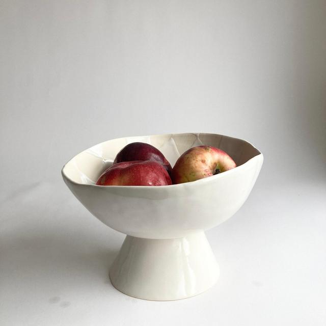 Ceramic checker white on white footed bowl