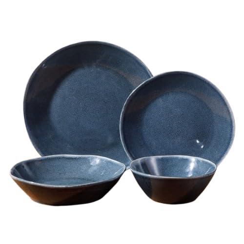 Bloomhouse Montecito Breeze 16 Piece (Service for 4) Double Plates and Bowls Stoneware Reactive Glaze Dinnerware Set - Laguna Dawn
