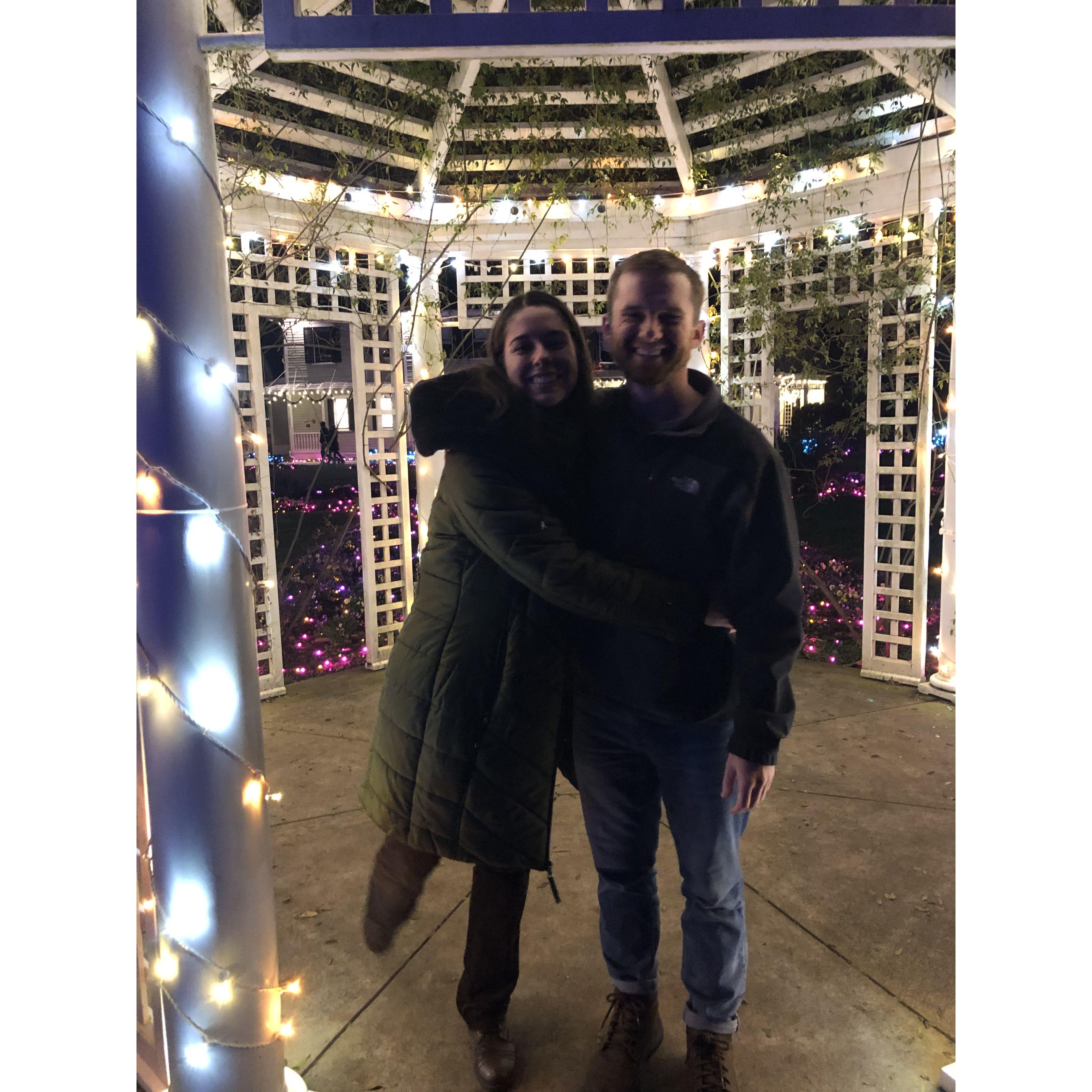 In a gazebo on a date at Lewis Ginter Botanical Gardens