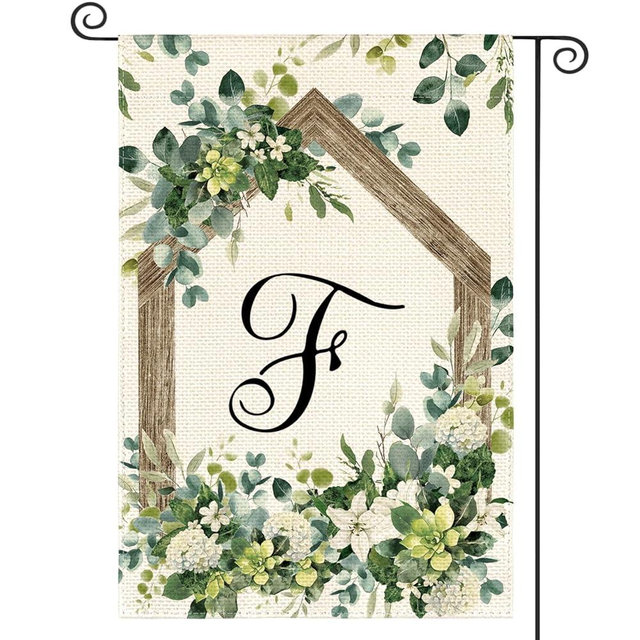 AVOIN colorlife Initial Letter F Monogram Garden Flag 12x18 Inch Double Sided Outside, Spring Floral Family Last Name Yard Decoration