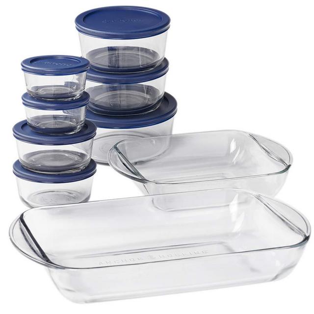 Anchor Hocking Snug Fit Food Storage, 16 Piece Set, Navy