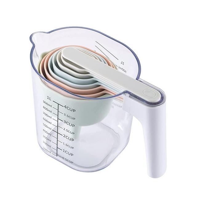 COOK WITH COLOR Measuring Cup Set - 9 PC. Nesting Stackable Liquid Measure Cup, Dry Measuring Cups and Spoons with Funnel and Scraper (Pastel)