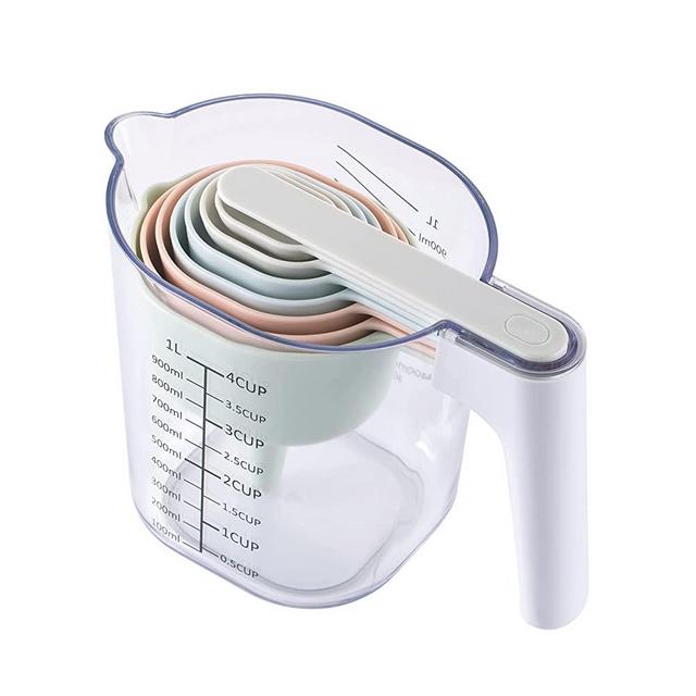 COOK WITH COLOR Measuring Cup Set - 9 PC. Nesting Stackable Liquid Measure  Cup, Dry Measuring Cups and Spoons with Funnel and Scraper (Black)