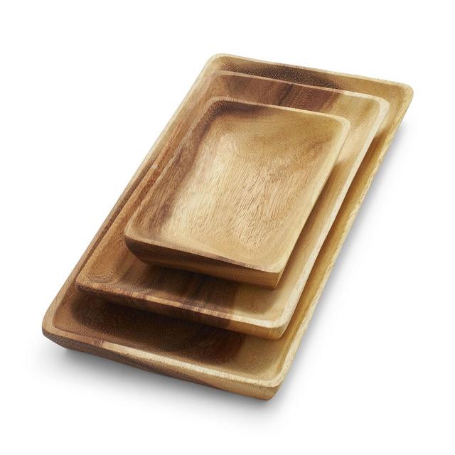 Acacia Wood Rectangular Platters, Set of 3