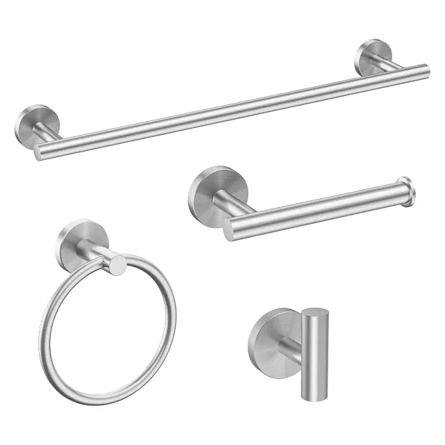 USHOWER Brushed Nickel Bathroom Hardware Set, Modern 18-Inch Towel Bar Set Wall Mounted, Durable SUS304 Stainless Steel, 4-Piece