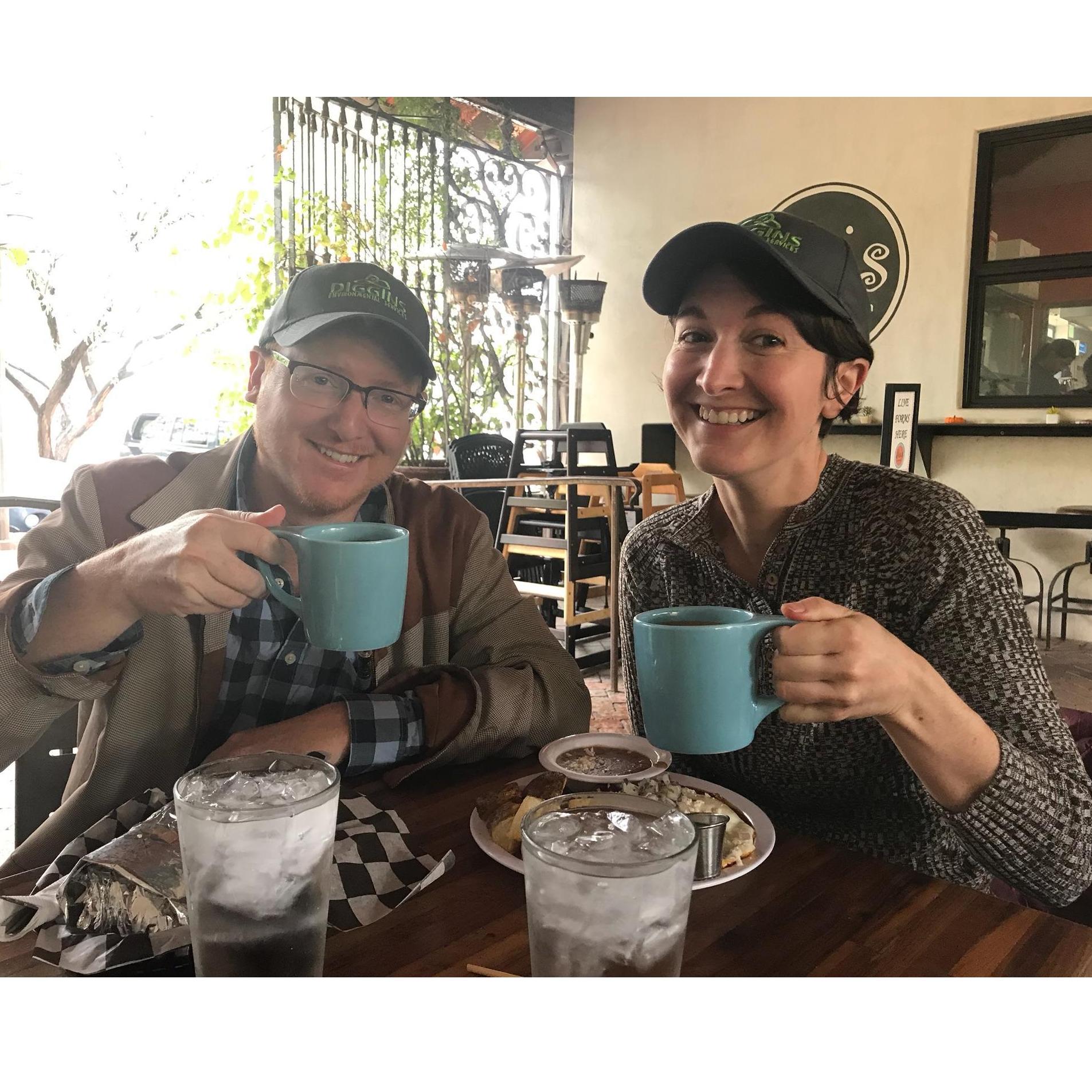 Being extremely cool in our matching Diggins hats, October 2018
