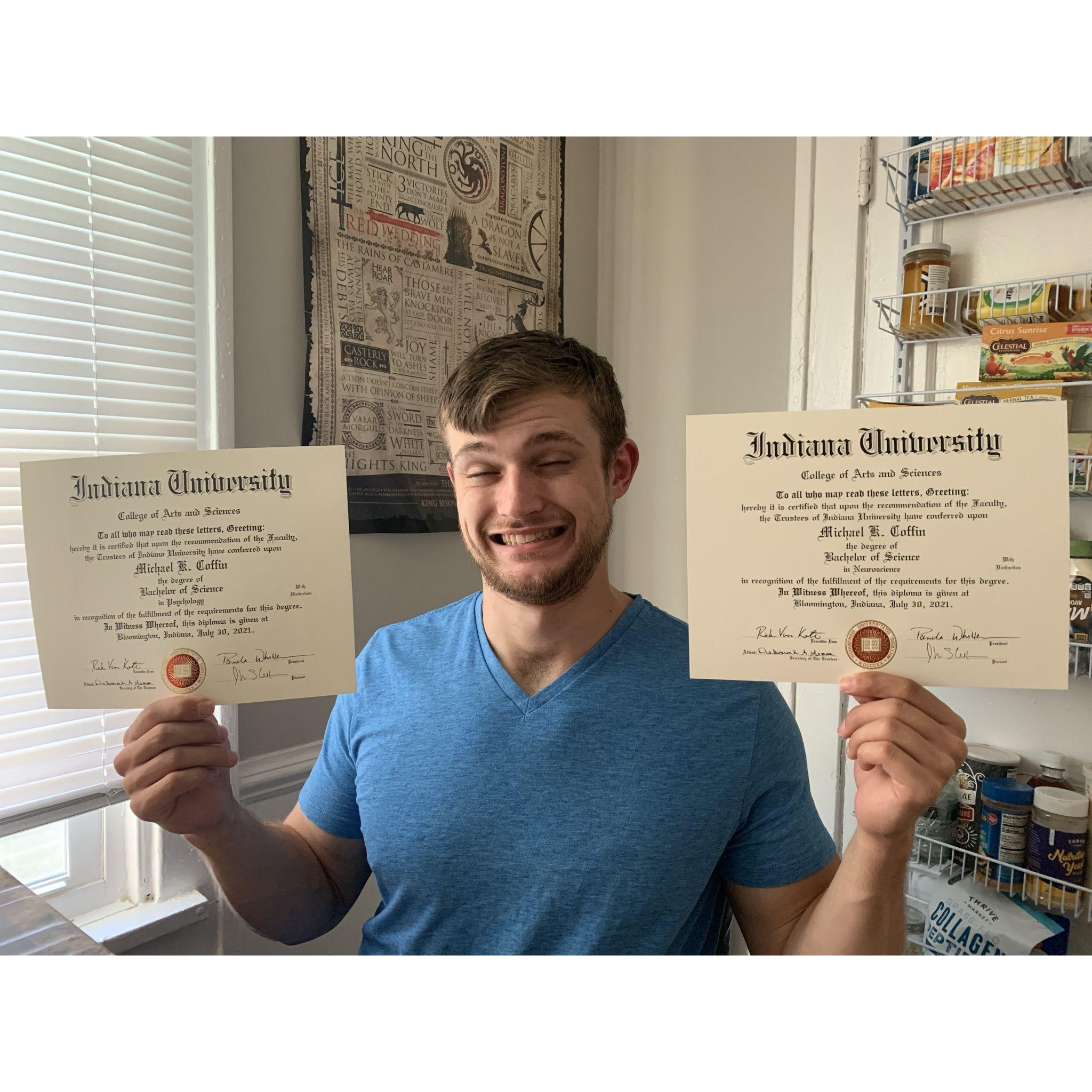 Getting both his degrees in Neuroscience and Psychology!