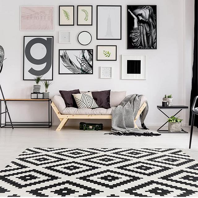 Premium Indoor & Outdoor Rug, Children & Pet Safe UV Resistant Outdoor Rug with Trellis Design for Outdoor, Indoor, Patio, Beach & Park Waterproof Outdoor Area Rug (8 ft x 10 ft, Aztec Black & White)