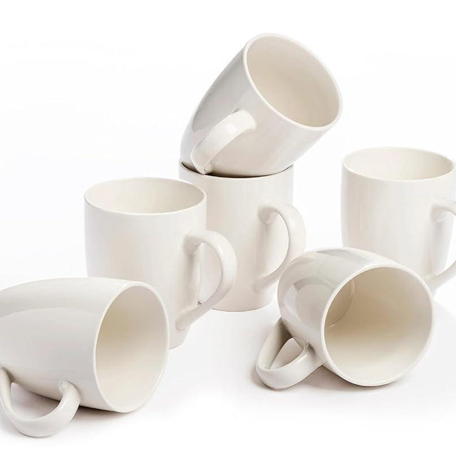 xihihiaa Ceramic Ivory White Coffee Mug Set of 6, 11oz Coffee Mugs for Coffee, Tea, Hot Cocoa, Milk,Microwave and Dishwasher Safe， Safe for Home & Office Use
