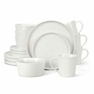 Vesteel Dinnerware Sets 16-Piece Stoneware Plates and Bowls Sets for 4, Dishes Set with Coffee Mugs, Dishwasher Safe, Chip and Scratch Resistant, Speckled White