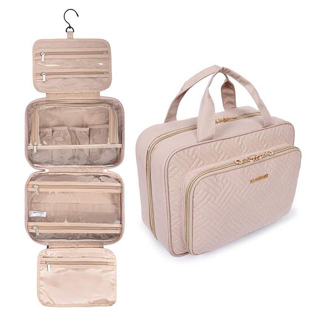 BAGSMART Toiletry Bag Hanging Travel Makeup Organizer with TSA Approved Transparent Cosmetic Bag Makeup Bag for Full Sized Toiletries, Large-Pink