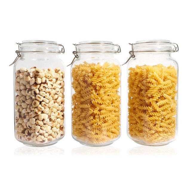 SUROQUE Glass Jars with Airtight Lid, Large Glass Food Storage Jars, 3 Pack Wide Mouth Airtight Glass Jars ffor Flour, Cereal, Coffee, Pasta and Canning(70OZ)