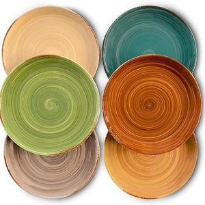MORA Ceramic Helix Swirl Salad Plates Set of 6, 8in Spiral Porcelain Dish for Kitchen, Small Dinner, Lunch, Appetizer, Dessert, etc - Dishwasher, Microwave, Freezer, Oven Safe Dishware - Earth Colors