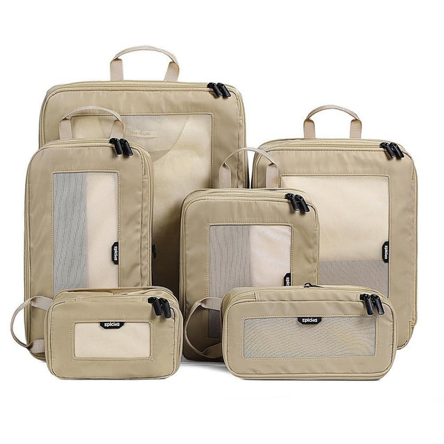 EPICKA TripCozy Compression Packing Cubes - 6 Set Durable Travel Organizer Bags with Mesh Top, Expandable Travel Accessories for Carry on, Luggage, Suitcase, Backpack (Khaki)