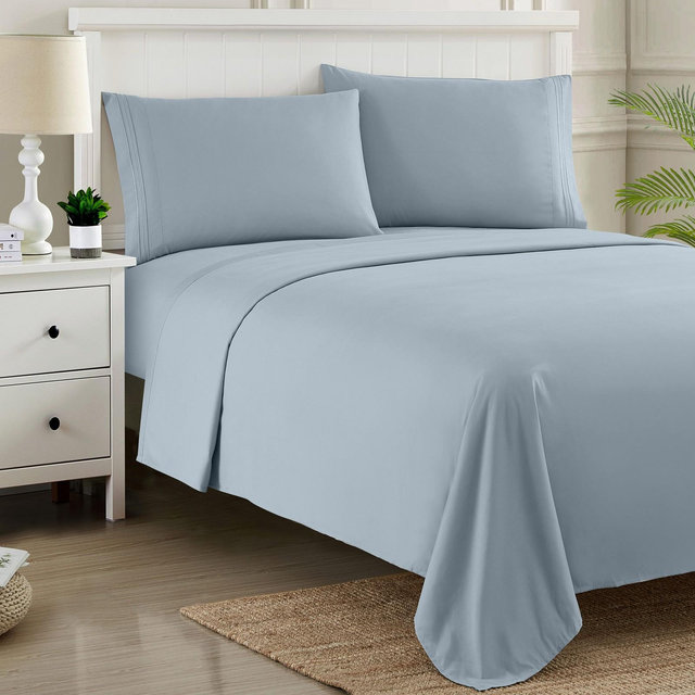 4 Piece Sheet Set, Ultra Soft 1800 Series Collection - Full, Misty Blue