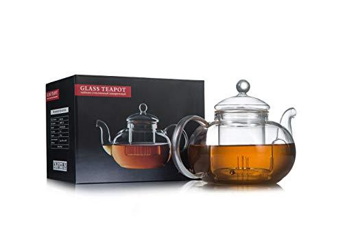 CnGlass Clear Glass Teapot with Removable Glass Infuser 1000ML(33.8 oz) Blooming Tea Gift Set of Small Glass Teapots,Tea Kettle Stovetop Safe