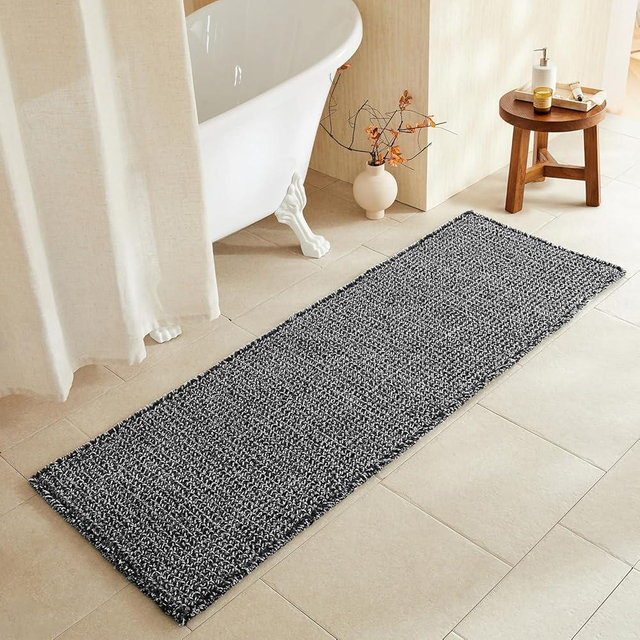 TYUU Black and White Bathroom Rugs, Waffle Runner Rug Bathroom Non Slip Washable Long Super Absorbent Quick Dry Boho Farmhouse Bath Decor, 72"x24" Black and White